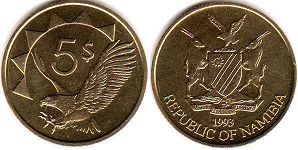 coin Namibia 5 dollars 1993