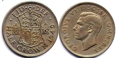 monnaie UK 1/2 couronne 1949