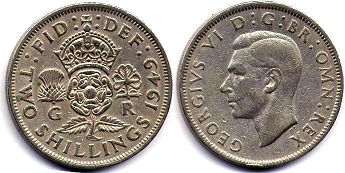 monnaie UK 2 shillings 1949
