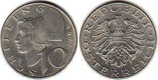 coin Austria 10 schilling 1977