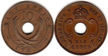 coin BRITISH EAST AFRICA 10 cents 1927