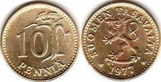 mynt Finland 10 pennia 1977