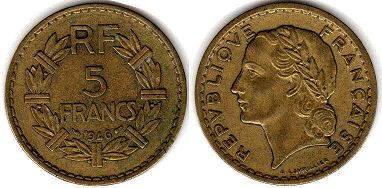 piece French Colonies 5 centimes 1946