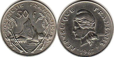 piece Polynésie Française 50 francs 1967