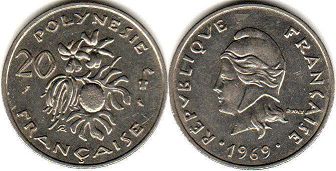 coin French Polynesia 20 francs 1969