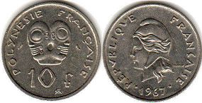 piece Polynésie Française 10 francs 1967