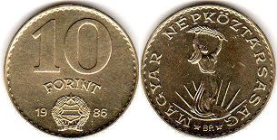 coin Hungary 10 forint 1986