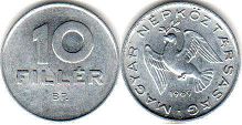 coin Hungary 10 filler 1969