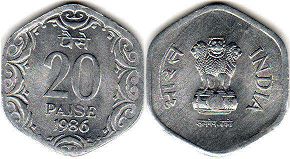 coin India 20 paise 1986