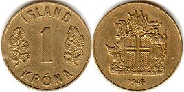 coin Iceland 1 krona 1946