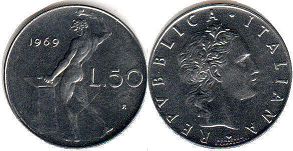 moneta Italy 50 lire 1969