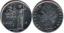 monnaie Italie 100 lire 1991