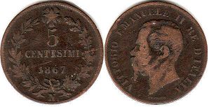 monnaie Italie 5 centesimi 1867
