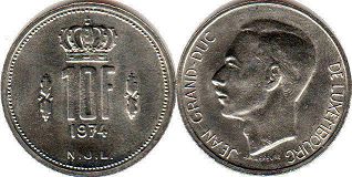 piece Luxembourg 10 francs 1974