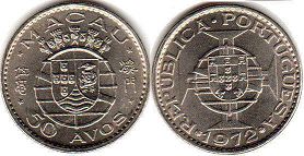 coin Macau 50 avos 1972
