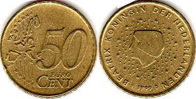 pièce de monnaie Netherlands 50 euro cent 1999