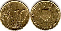 pièce de monnaie Netherlands 10 euro cent 2001
