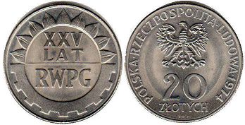 coin Poland 20 zlotych 1974