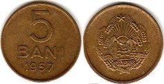 coin Romania 5 bani 1957