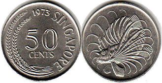 coin Singapore 50 cents 1973