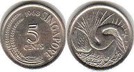 coin Singapore 5 cents 1968