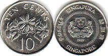 coin singapore10 cents 1989