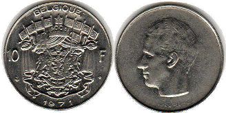 pièce Belgique 10 francs 1971