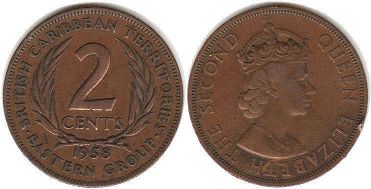 monnaie British Caribbean Territories 2 cents 1958