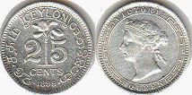 coin Ceylon 25 cents 1899