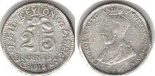 coin Ceylon 25 cents 1919