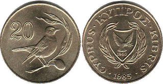 coin Cyprus 20 cents 1985
