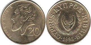 coin Cyprus 20 cents 1998