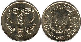 coin Cyprus 5 cents 1992