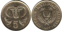 coin Cyprus 5 cents 1987
