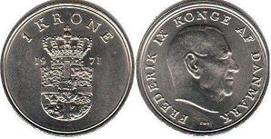 mynt Danmark 1 krone 1971