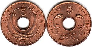 coin EAST AFRICA 5 cents 1964