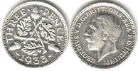 monnaie UK vieille 3 pence 1933