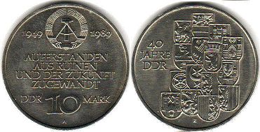 monnaie East Allemagne 10 mark 1989
