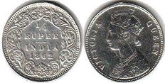coin British India 1/4 rupee 1862 Victoria queen