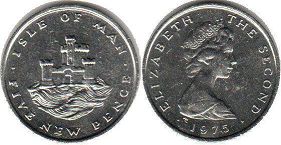 coin Isle of Man 5 new pence 1975