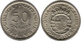 coin Mozambique 50 centavos 1950