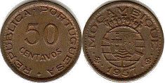 piece Mozambique 50 centavos 1957