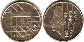 Münze Niederlande 5 Gulden 1990
