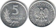 coin Poland 5 groszy 1958
