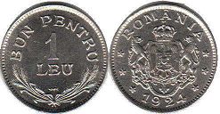coin Romania 1 leu 1924