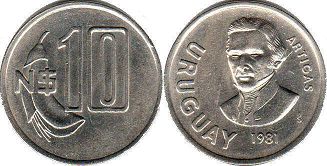 coin Ururuay 10 new pesos 1981