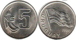 coin Ururuay 5 new pesos 1980