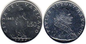 moneta Vatican 50 lire 1965