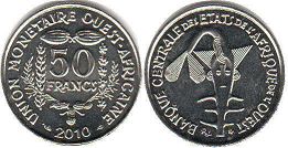 coin West African States 50 francs 2010