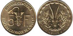 coin West African States 5 francs 2005